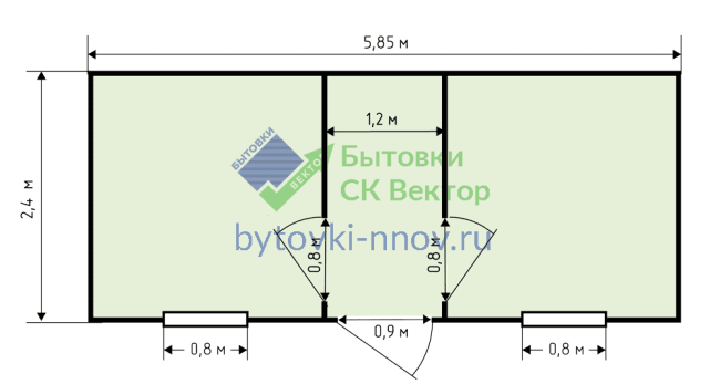 Стоимость планировки блок-контейнера БК-08 - 2 окна, 2 перегородки