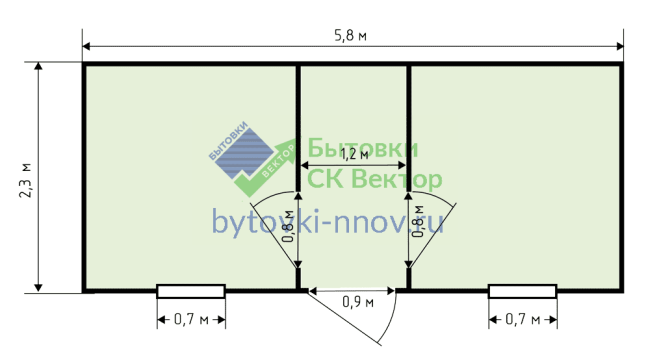 Стоимость бытовки планировки Б-08 - 2 окна, 2 перегородки